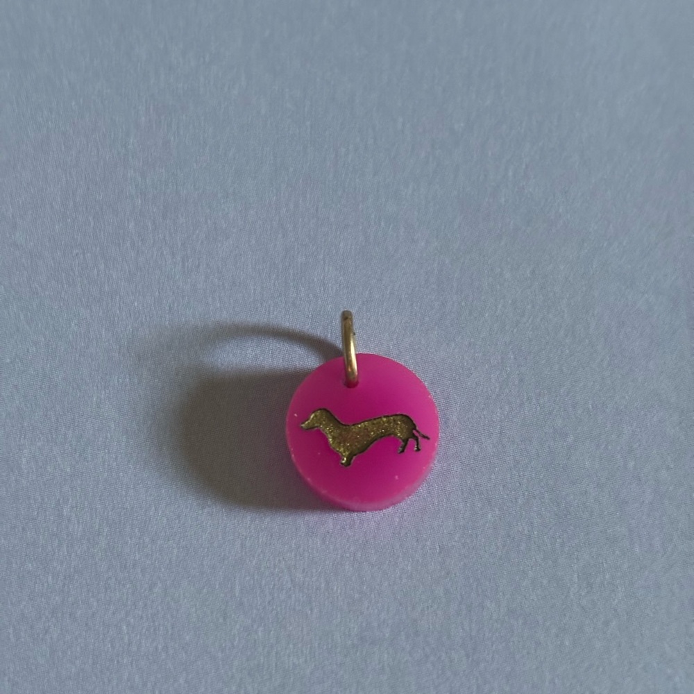 Gold Dachshund on Pink Disc Charm